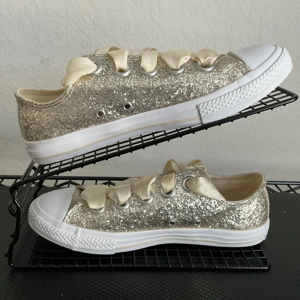 Converse Chuck Taylor All Star Big Eyelet Gold Glitter Ribbon Shoes US 5 662307C